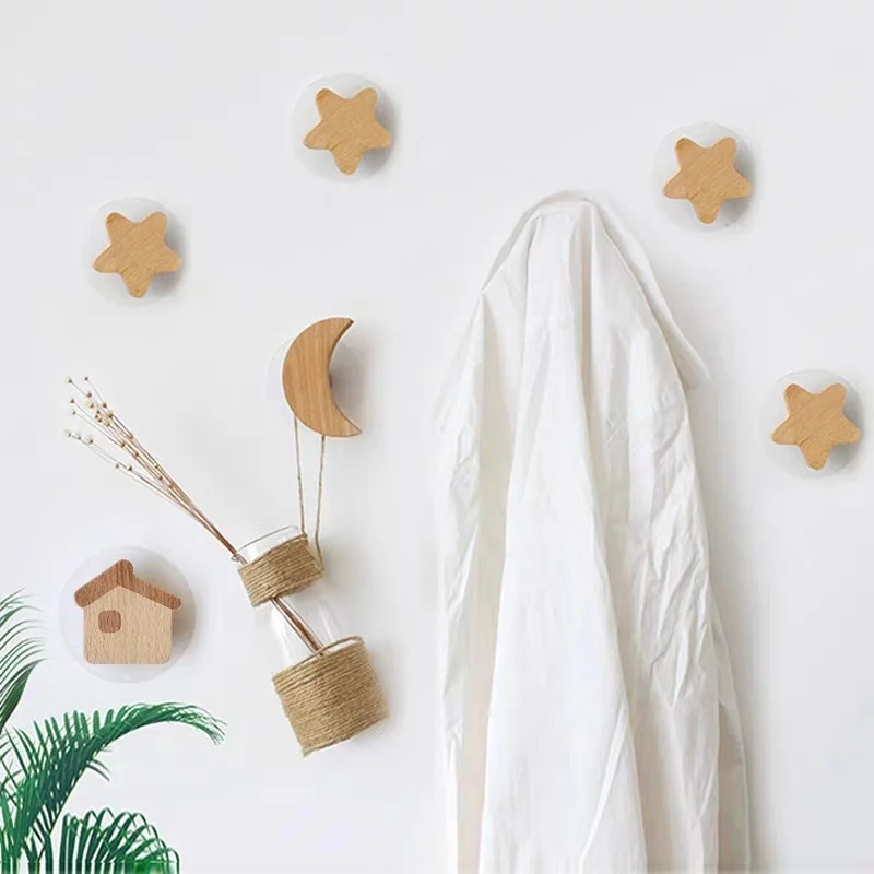 

Ins Solid Wood Hook Wall Coat Star Moon Living Room Home Decor Decoration Maison Accessories Hogar Angel