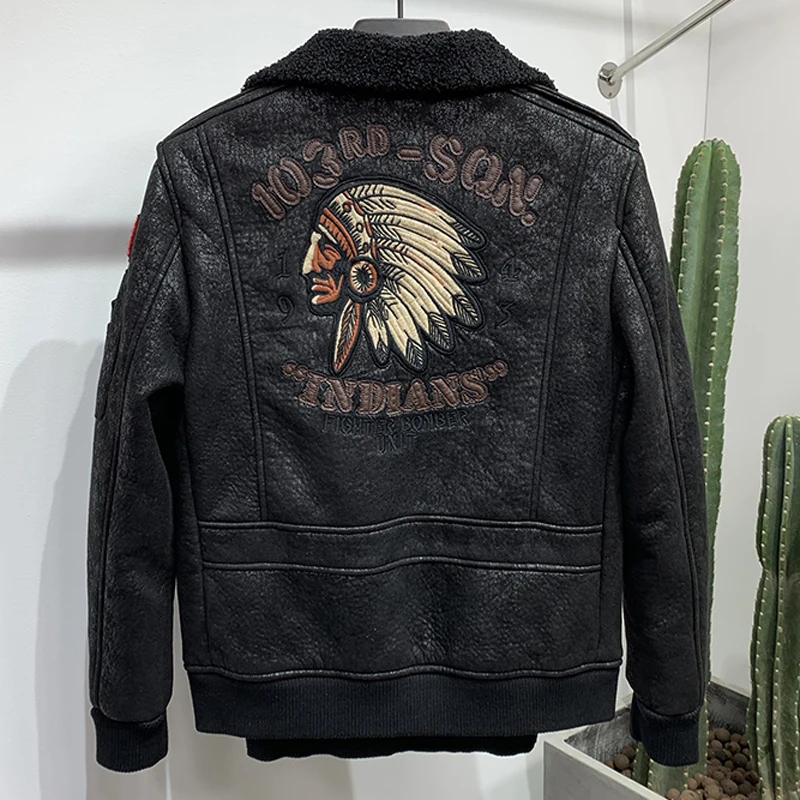 Мужская зимняя куртка-бомбер из меха ягненка размеры до 4XL | одежда