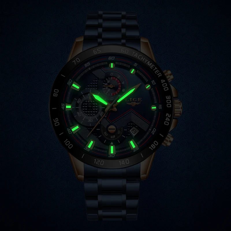 Часы наручные LIGE Мужские кварцевые модные брендовые Роскошные деловые полностью