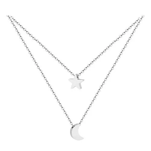 07-silver Нержавеющая сталь Кристалл Звезда и луна кулон ожерелье для женщин двойной слой кристаллов Пентакль Луна заявление ожерелье s - Окраска металла: 07-silver