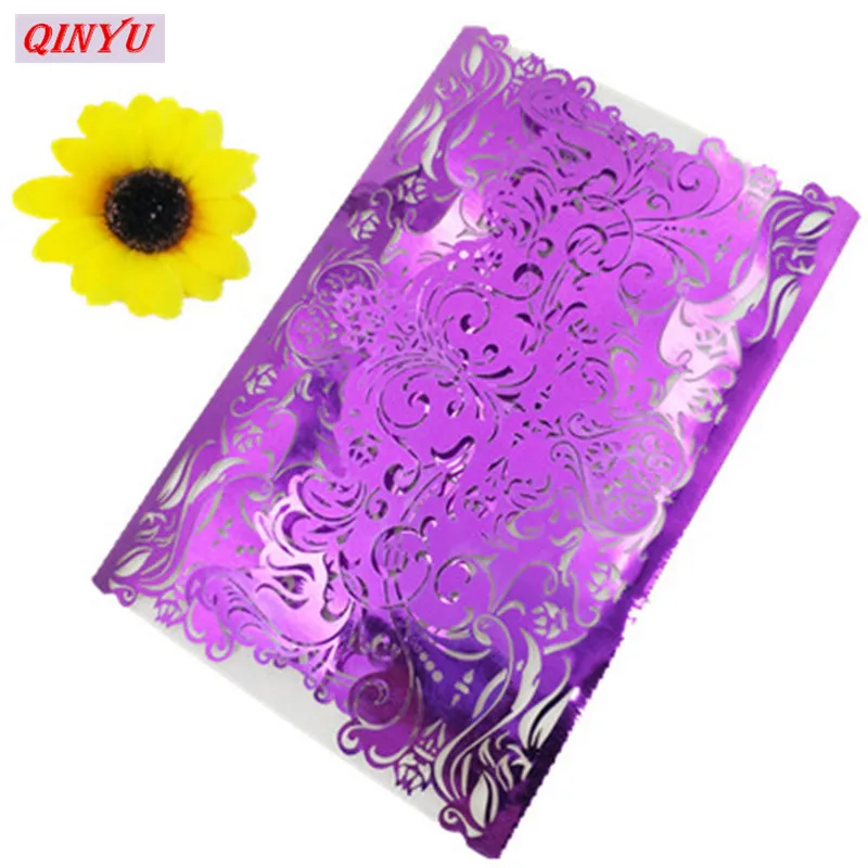 Bright Purple 1/10/30 шт. роскошной флорой и лазерная резка, для свадьбы Приглашения карты элегантные свадебные конверты события вечерние Тип печати кружева предложить 6Z - Цвет: Bright Purple