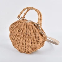 fashion shell rattan women shoulder crossbody bags designer bamboo handle handbags wicker woven summer beach straw bag bali sac