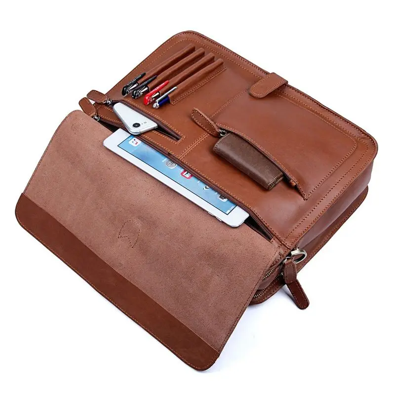 Винтажный Мужской офисный портфель из натуральной кожи Толстая сумка мессенджер