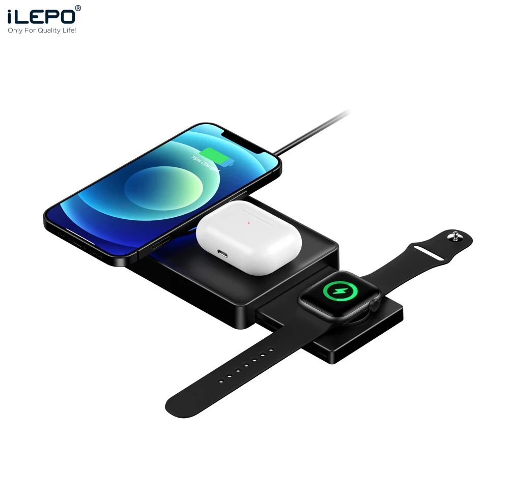 

iLEPO 3IN1 Magnetic Foldable Wireless Charger QI Fast Charger For iPhone11 12 13 Pro Max for iWatch 6 5 4 3 2 for AirPods Air2 3