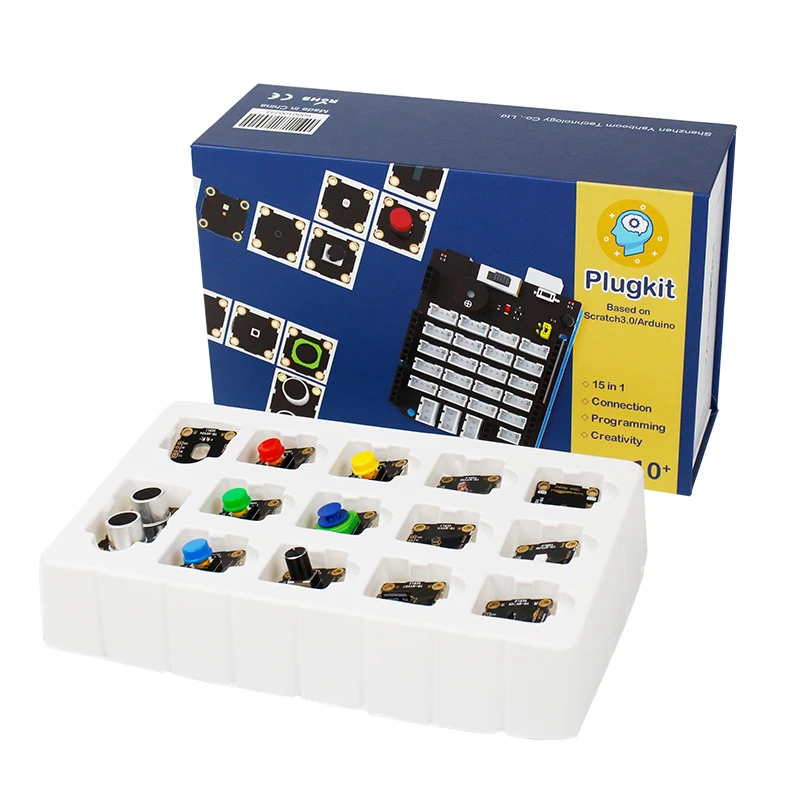 Enlarge Yahboom Plugkit Connected Sensor Kit Compatible With UNO For Scratch 3.0 Programming APP Control the robot DIY Electronic Kit