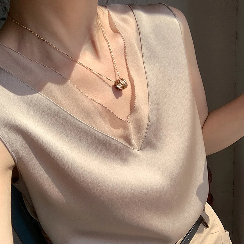 Женская Элегантная блузка однотонная белая атласная шелковая рубашка с