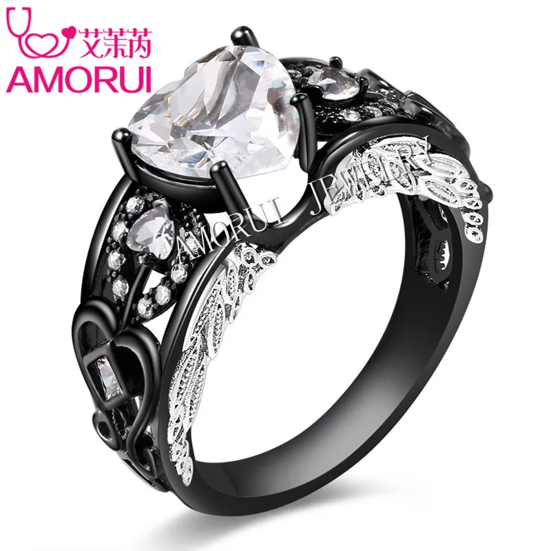 AMORUI Крылья Ангела Кольцо из белого золота для дам/Женская мода AAA Циркон Камень