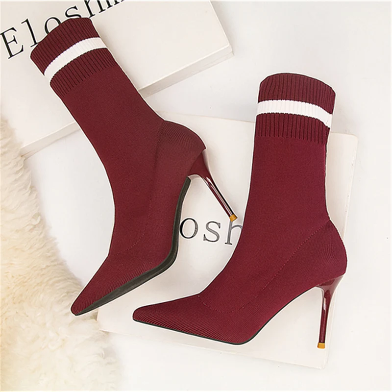 2019 женские роскошные серые Стрейчевые ботинки ботильоны на высоком каблуке 9 см