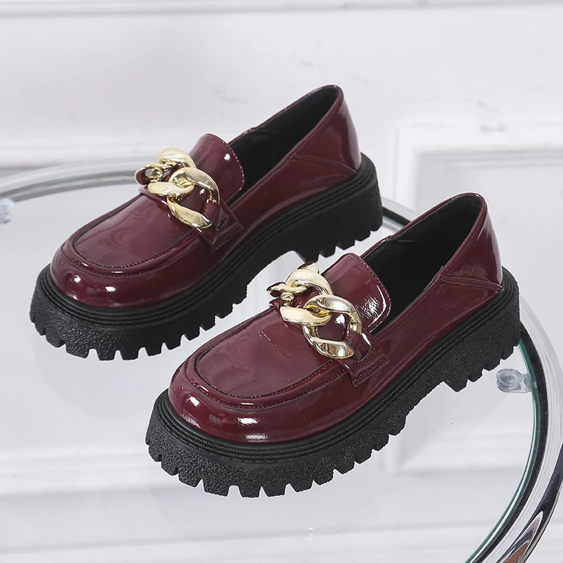 

Spring Autumn Oxford Shoes Women 2022 Casual Loafers New Chain Design Black White Platform Leather Flats Women Boat Shoes