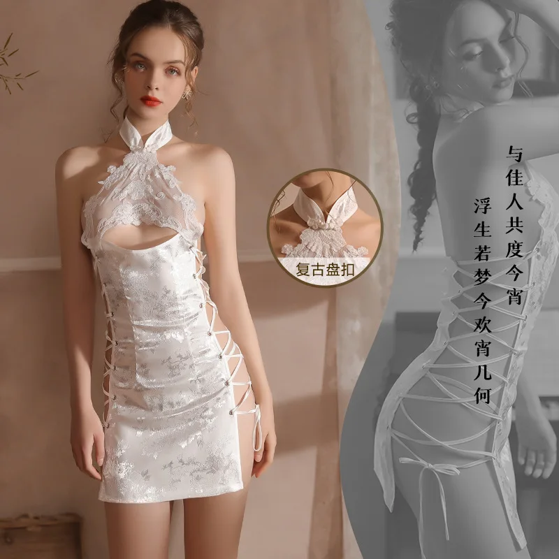 

Lenceria сексуальное нижнее белье сексуальное кружевное Прозрачное платье Чонсам с лямками сбоку