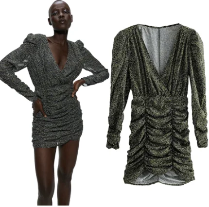 Женское мини платье 2019 новая мода v образный вырез длинный рукав в горошек со