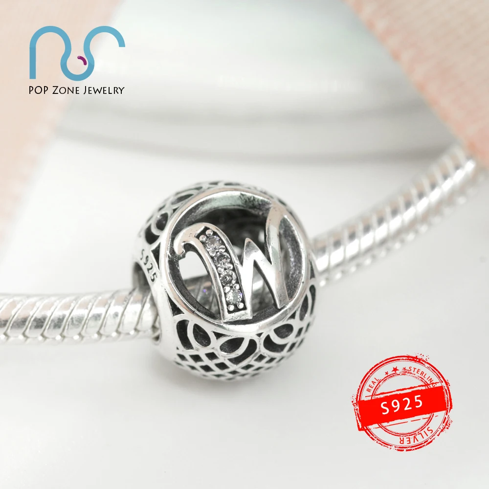 

Fit Original Pandora Charm Bracelets Hollow Beads Letter A to Z Name Initials Vintage 925 Sterling Silver Fine Beads DIY New