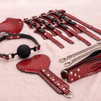 bdsm bed bondage kits genuine leather restraint set handcuffs collar gag erotic sex toys for women couples adult games sex shop