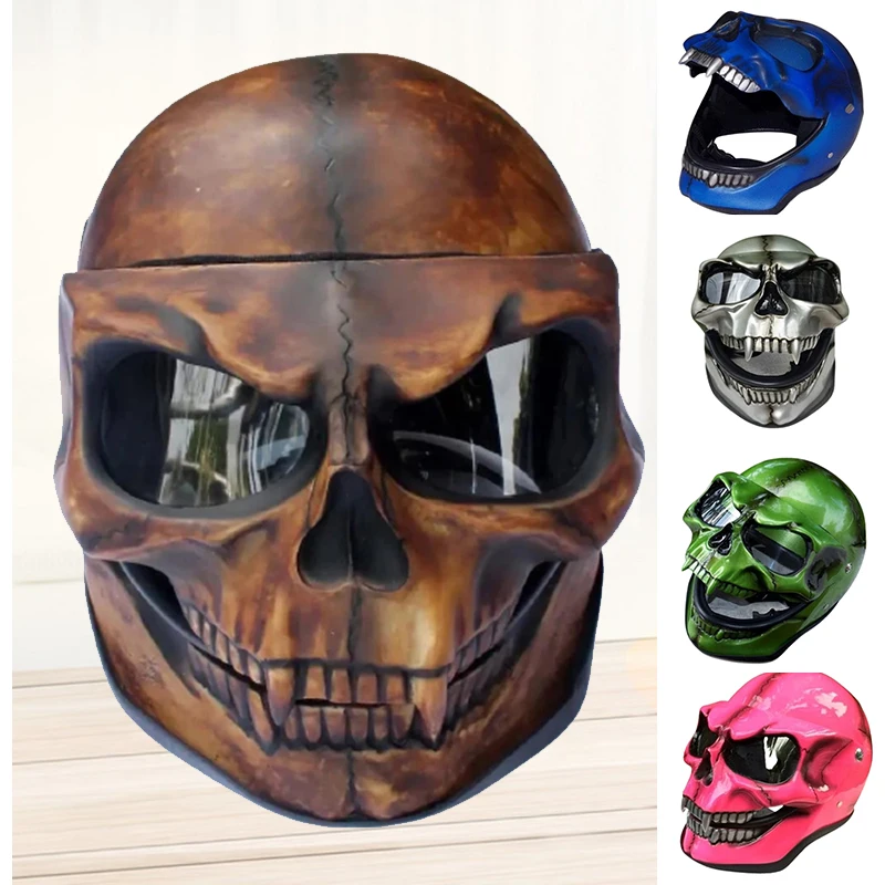 

Necromancer Skull Helmet with Goggles Latex Head Cover Halloween Party Cosplay Props BJStore