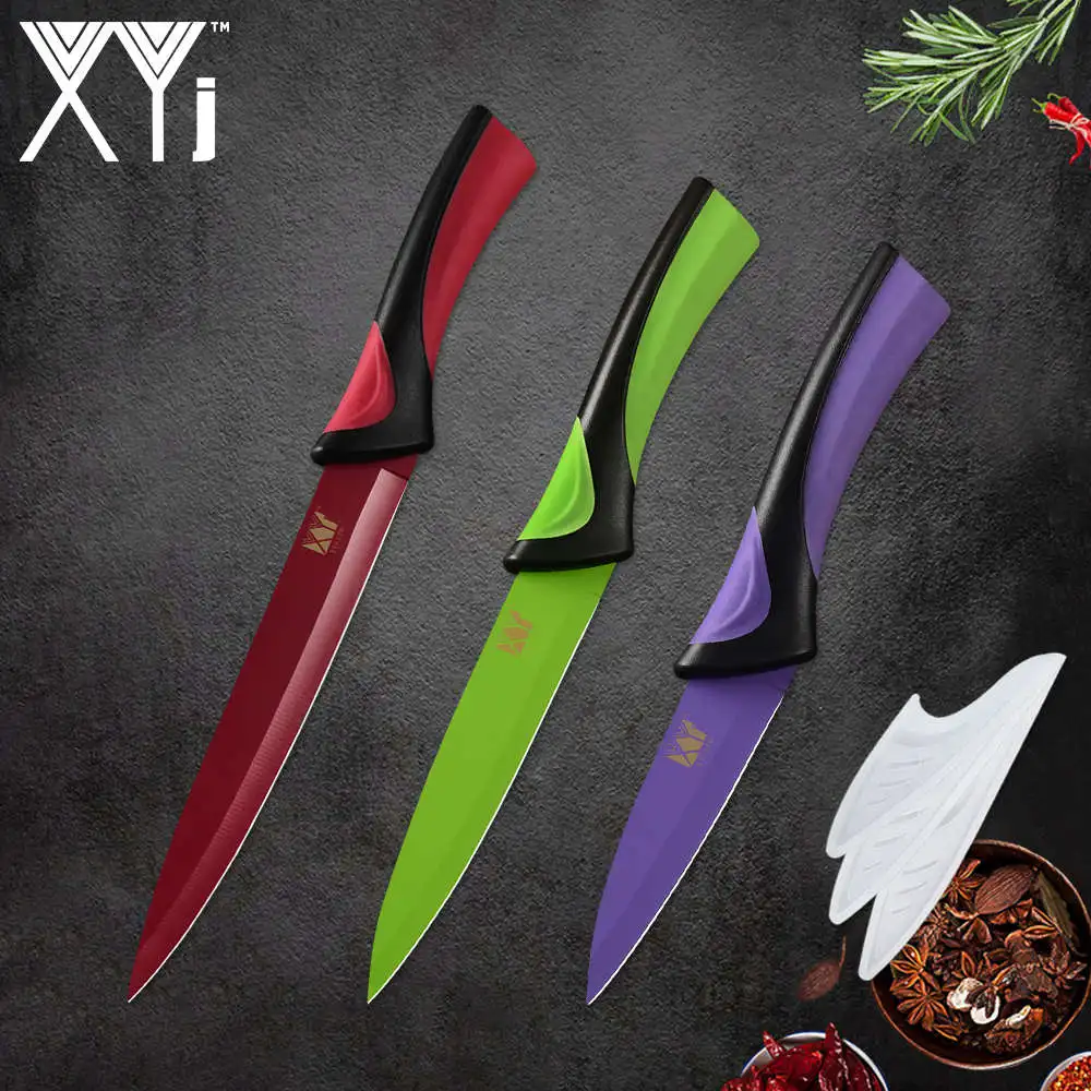 D.3pcs set XYj, 8 шт., нержавеющая сталь, разноцветный набор ножей, точилка, 8 дюймов, Держатель ножей, шеф-повар, сантоку, нож для нарезки хлеба, нож для очистки овощей - Цвет: D.3pcs set