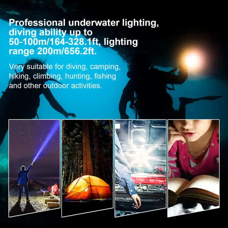 

Portable LED Diving Flashlight Underwater Lighting Lamp IPX8 Waterproof Light Electric Torch Diving Gear Equipment