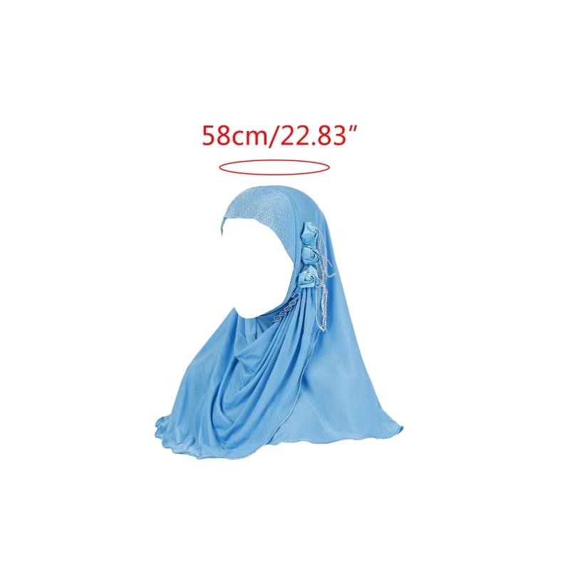 

Women Muslim Arab Hijab Long Scarf Wrap Ice Silk Rose Flower Tassels Solid Color Headscarf Cover Malaysia Turban Hat