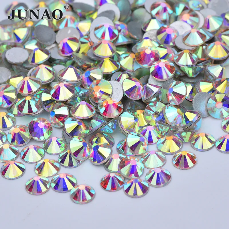 

JUNAO SS16 SS20 SS30 Crystal AB Glass Crystal Rhinestones Flatback Stone Nail Art Decoration Non Sewing Strass For Dress