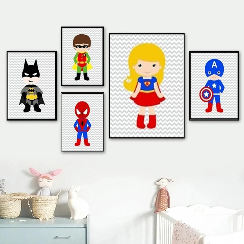 

Superheroes Wall Art Canvas Print Painting Iron Man Spiderman Marvel Cartoon Poster Children Living Room Home Decor Nordic Mural