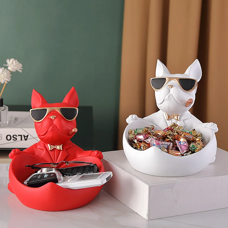 

Newly French Bulldog Statue Cool Dog Figurine Creative Storage Box for Key Jewelry Remote Contro Candy Home Table Decoration