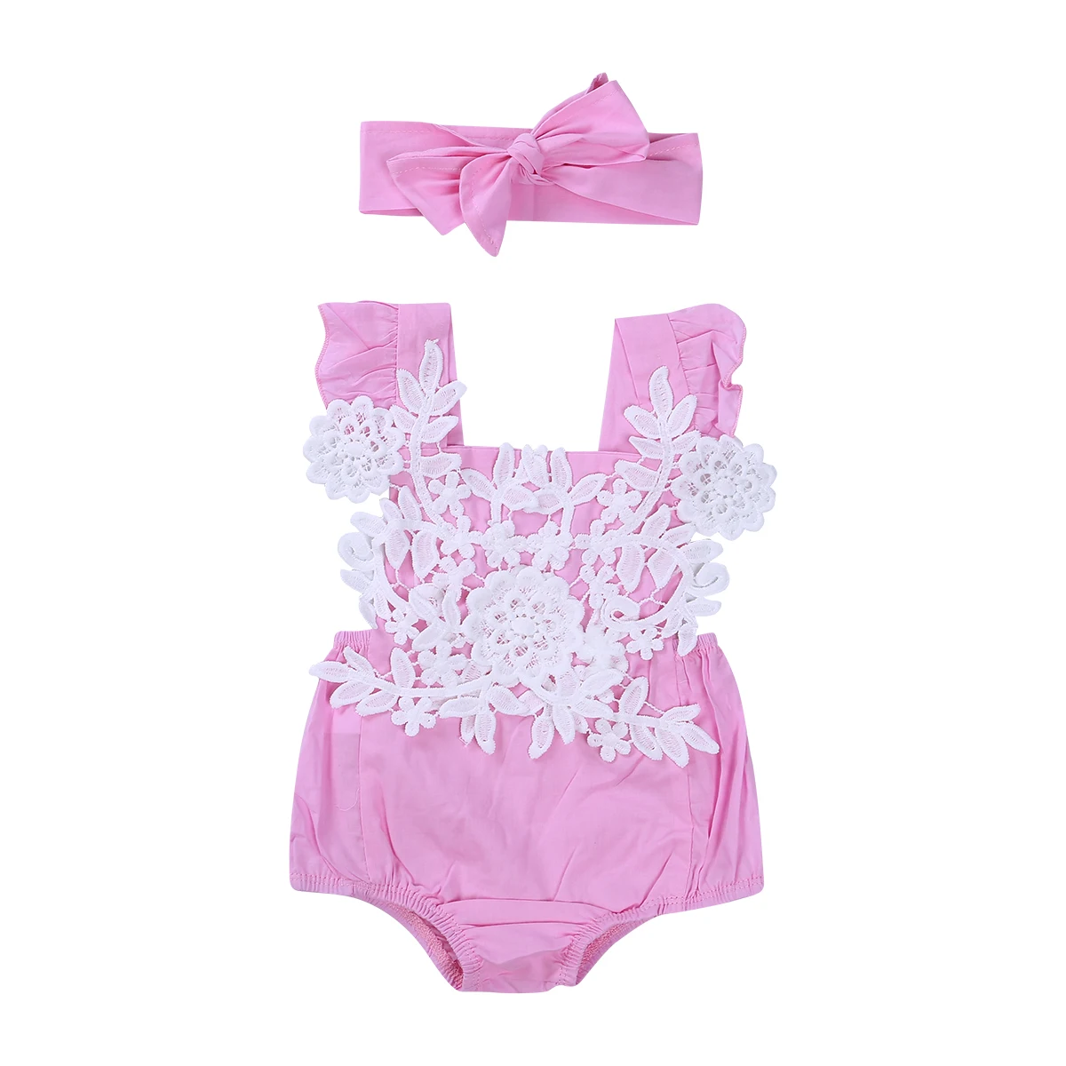 Милый Летний боди для новорожденных девочек кружевное розовое с короткими