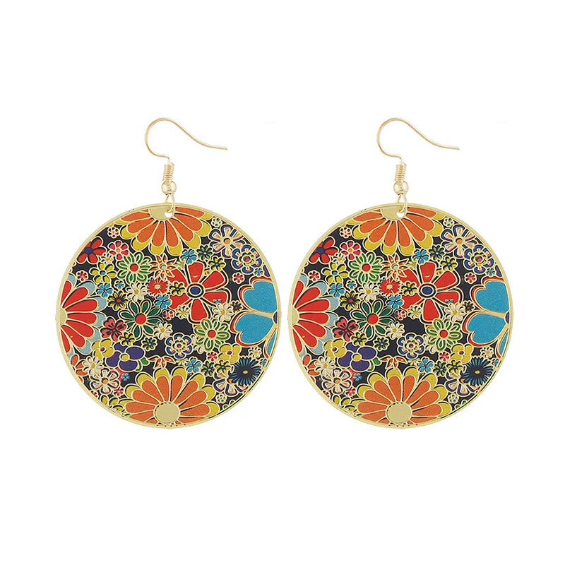 2020 винтажные этнические Золотые Большие круглые серьги с крючком разноцветные