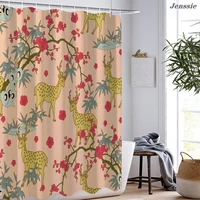 cartoon animal print waterproof polyester shower curtain ocean wave bath curtain ancient style bathroom curtain with 12 hooks