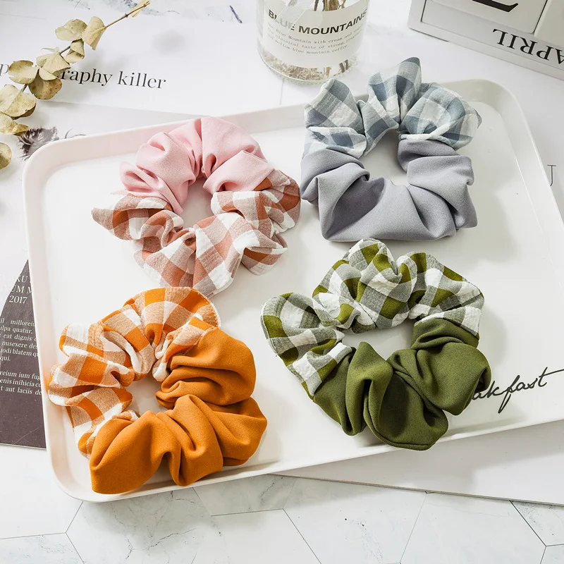 

12PC/lot Retro Patchwork Plaid Streamers Hair Ponytail Holder Elastic Hair Bands for Autumn Winter wholesale