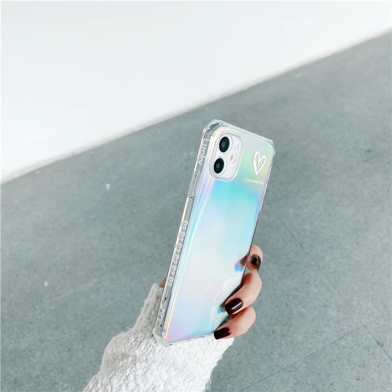 

Luxury Colorful Laser Phone Case For iPhone 12 11 Pro Max 7 8 Plus X XR XS Max 12 Mini SE 2020 Cute Love Heart Soft Back Cover