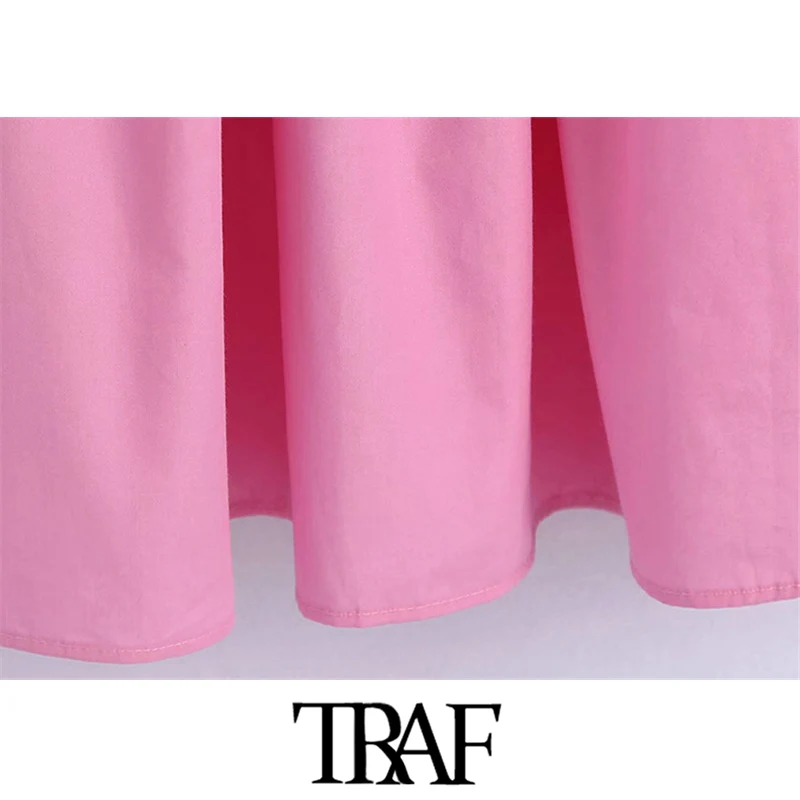 

TRAF Women Chic Fashion With Buttoned Cuffs Poplin Mini Dress Vintage Puff Sleeve Elastic Waist Female Dresses Vestidos