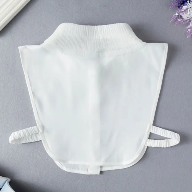 

2020 Womens Layered Wrinkled Chiffon Lapel Fake Collar Rhinestone Button Half Shirt