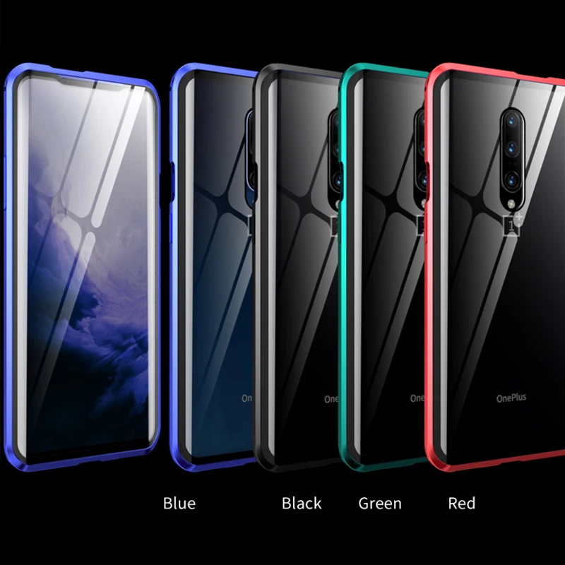 

360 Full Magnetic Case For Oneplus 7 Pro 6T Metal Bumper Front Back Tempered Glass Transparent Cover For OnePlus 7 Cases Armor