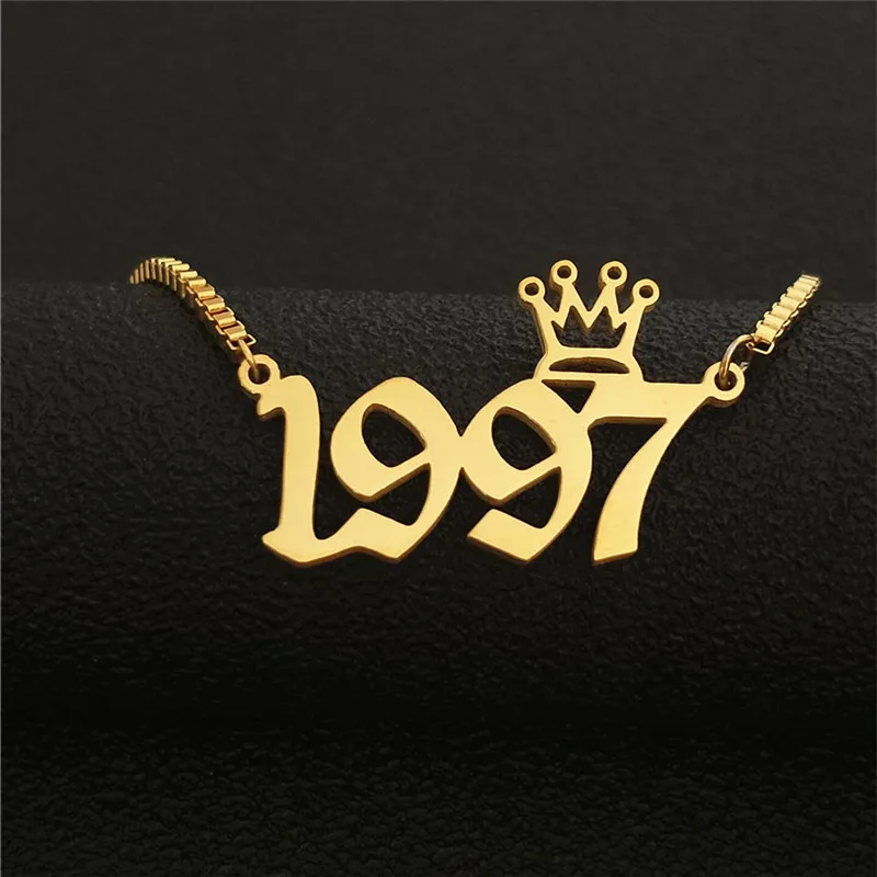 Gold 1997 Пользовательские Старый английский номер Цепочки и ожерелья Корона BFF ювелирные изделия из золота год 1991 1992 1993 1994 1995 1996 1997 1998 1999 2000 подарок на день рождения - Окраска металла: Gold 1997