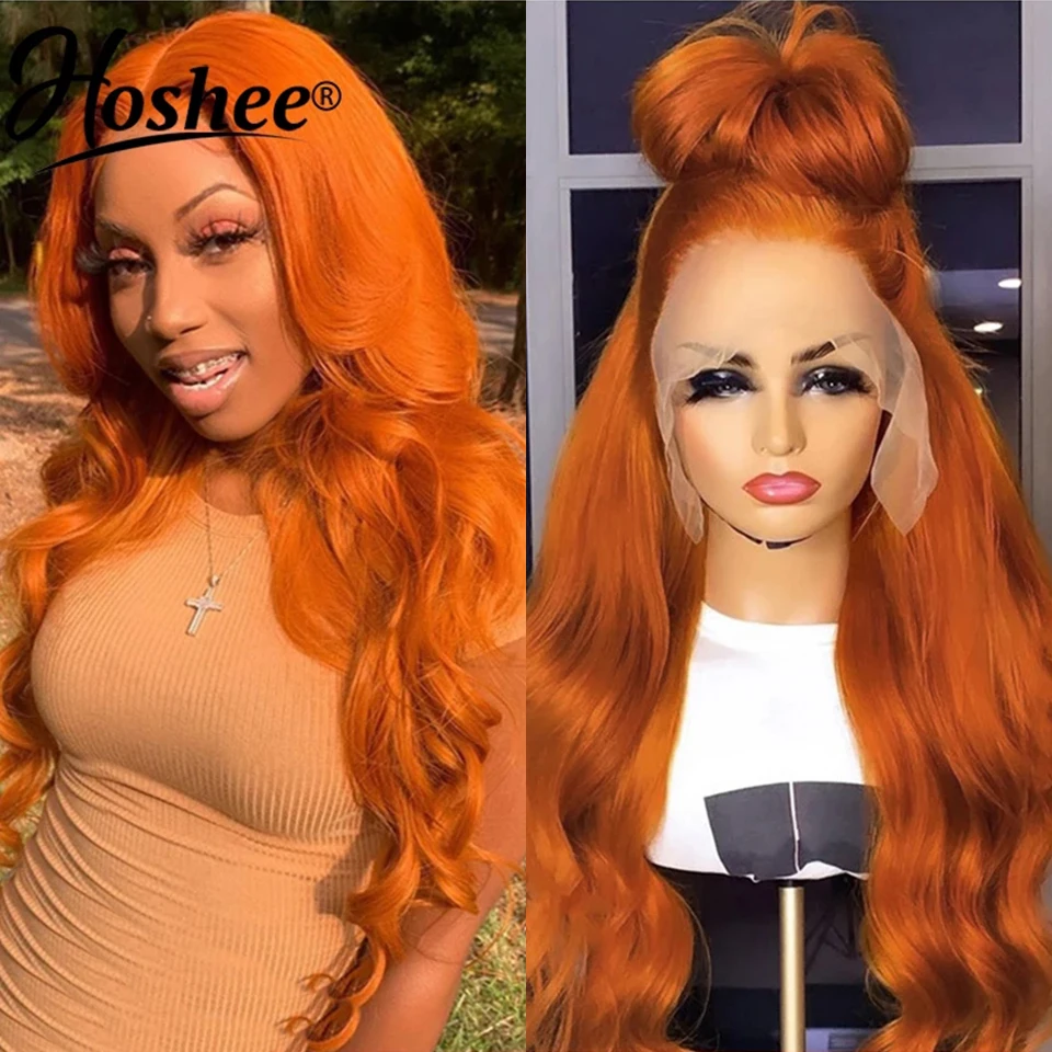 180% парики оранжевого цвета на прозрачной сетке бразильские без повреждения