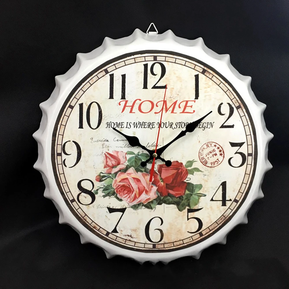 

Rose Countryside Style Metal Wall Clock, Retro Wall Clock, Non Ticking Silent, Easy to Read for Living Room/Bedroom/Office/Bar