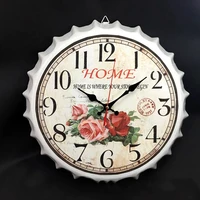 rose countryside style metal wall clock retro wall clock non ticking silent easy to read for living roombedroomofficebar