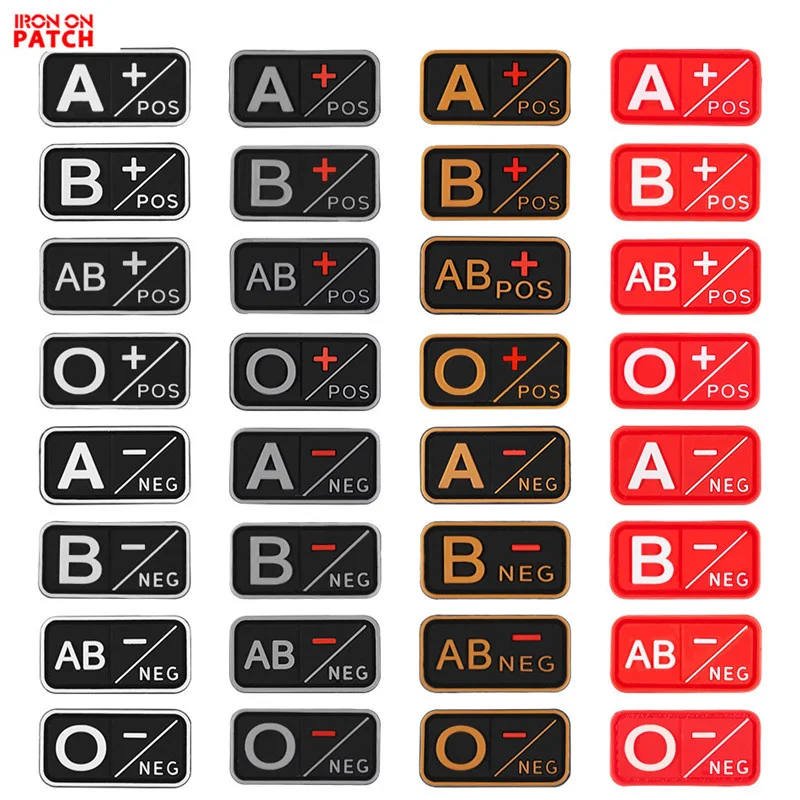 

3D PVC A+ B+ AB+ O+ Positive POS A- B- AB- O- Negative NEG Blood Type Group Patch Tactical Patches Military Rubber Badges
