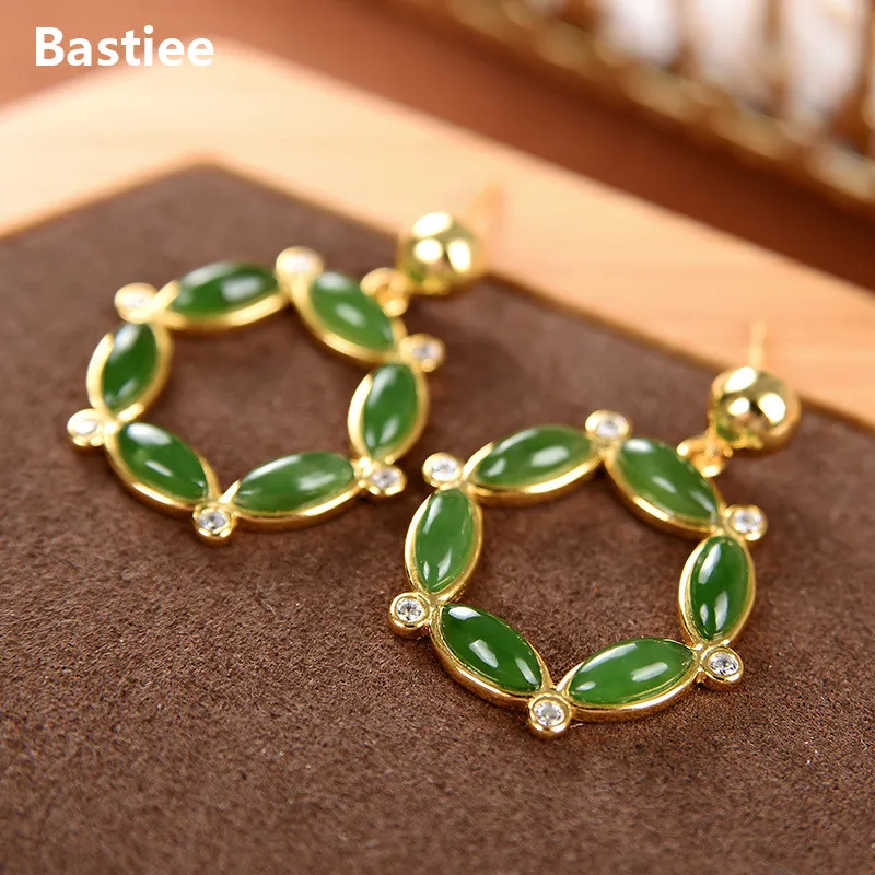 Bastiee Stud Earrings For Women Luxury Jewelry Round Big Studs Earrings Jasper Gold Plated