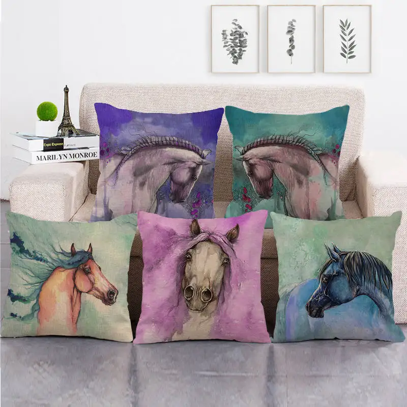 Льняные/Хлопковые наволочки в форме головы лошади 45 х45 см|Наволочки| |