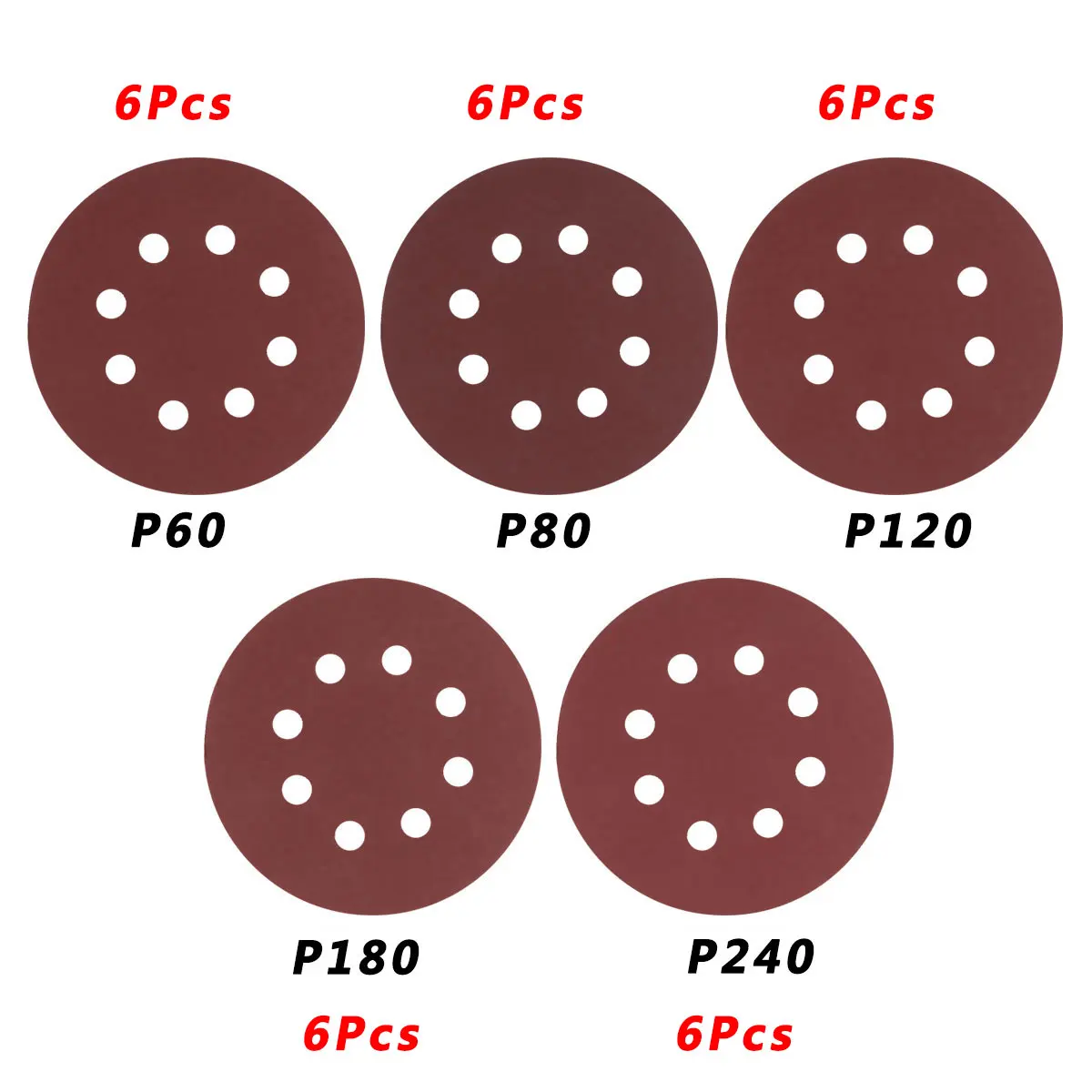 

30Pcs 5" 8 Holes Sanding Disc Aluminum Oxide Sandpaper Random Orbital Sander 60-2000 Grit Sading Disc Paper for Rotary