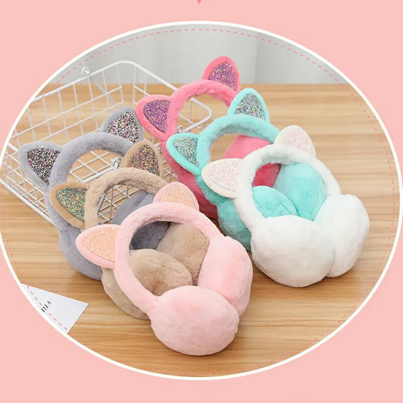 Новинка 2019 модные женские меховые зимние наушники для девочек с кошачьими ушками