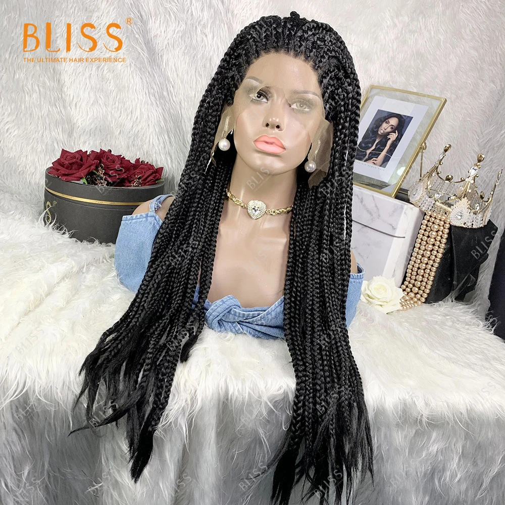 Wig Braid African 13*4 Lace Front Synthetic Wigs For Black Women 32inches 180density Synthetic Long Wigs Micro Braids