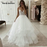 elegant sweetheart wedding dress 2021 backless spaghetti straps lace appliques sweep train floor length ball gown bridal gown