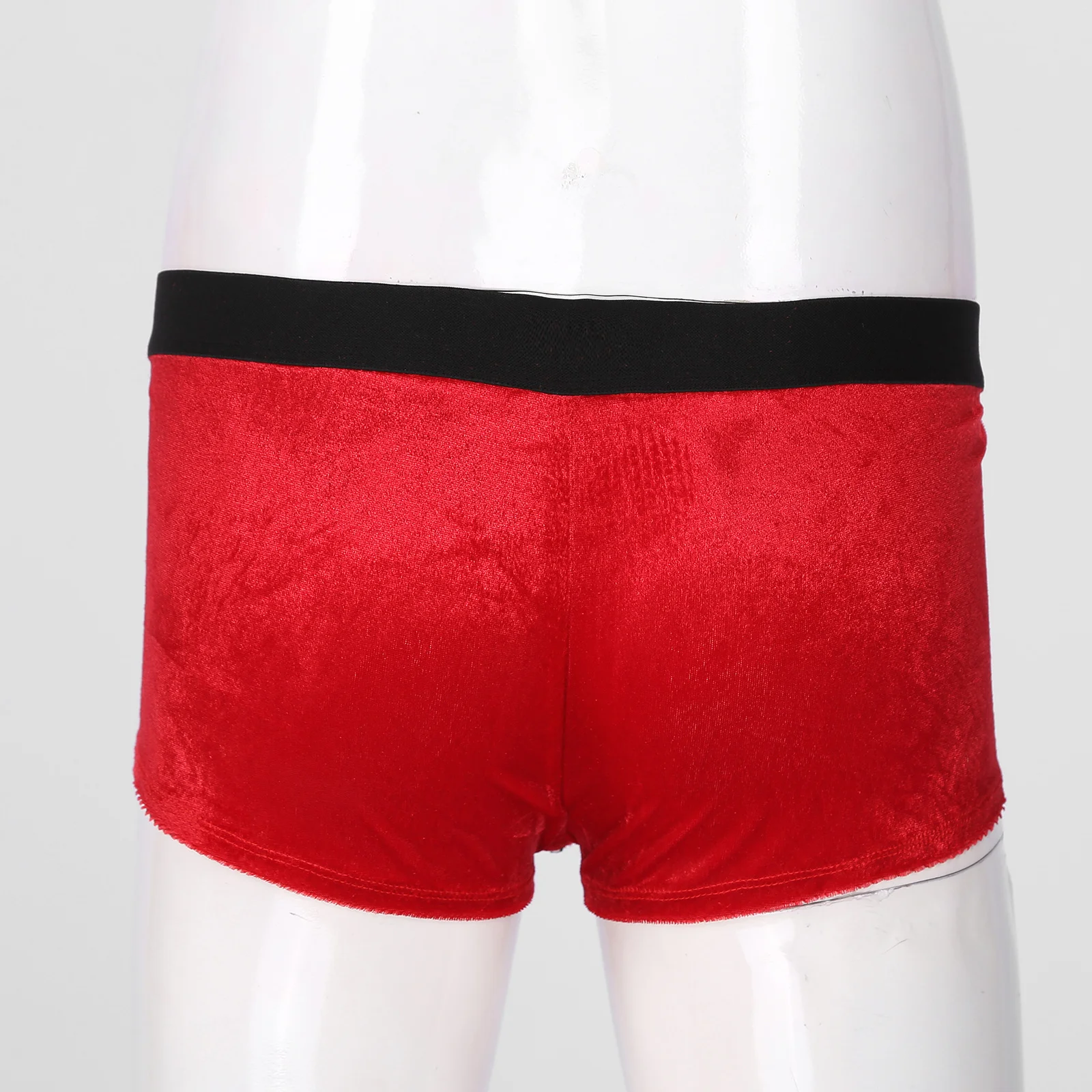 Men Red Short Underwears Velvet Boxer Brief For Christmas Role Play Elastic Waistband Low Waist Zipper Bulge Pouch Underpants |
