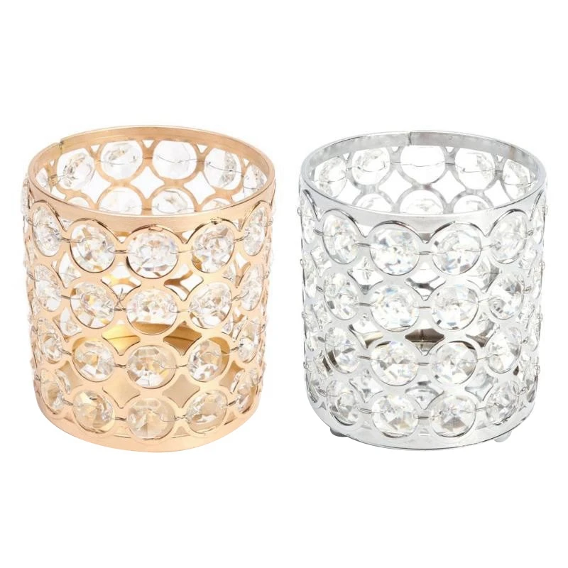 

European Metal Crystal Pencil Pen Holder Glitter Brush Storage Tube Desk Organizer Stationery Container Box