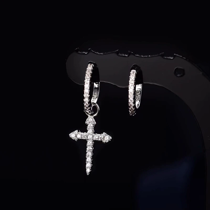 

2021 New Fashion Silver Color Cross Pendant Earrings Geometric Asymmetric Hoop Earrings for Women Jewelry Gift Hoop Earrings
