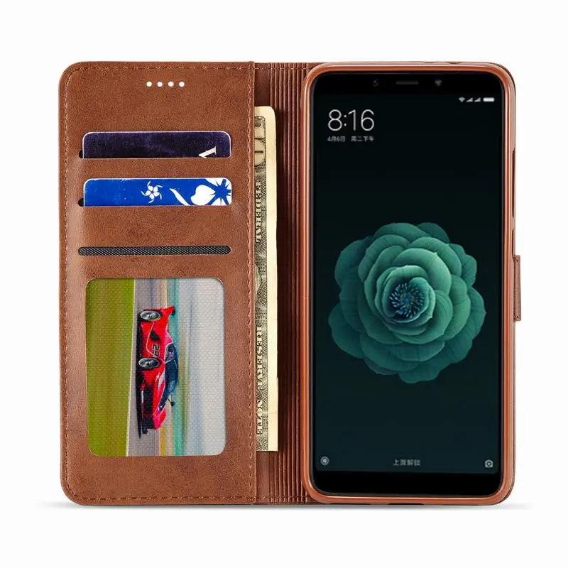 Роскошный чехол для Xiaomi Mi A2 Lite откидной кожаный бумажник Магнитный Redmi 6X сумки
