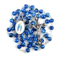 new4 colors fashion glass rosary bead cross pendant necklace gift virgin mary jesus cross christian catholic jewelry accessories