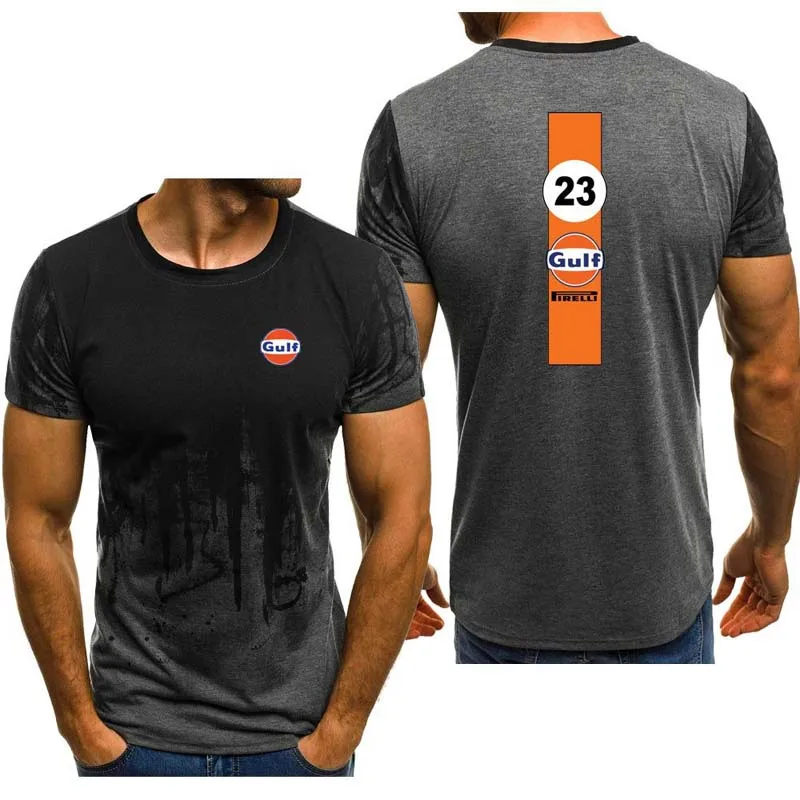 

High Quality Summer Men's short sleeve Gulf car logo t-shirt Printed O-Neck Cotton Comfortable Gradient casual Men's T-shirt