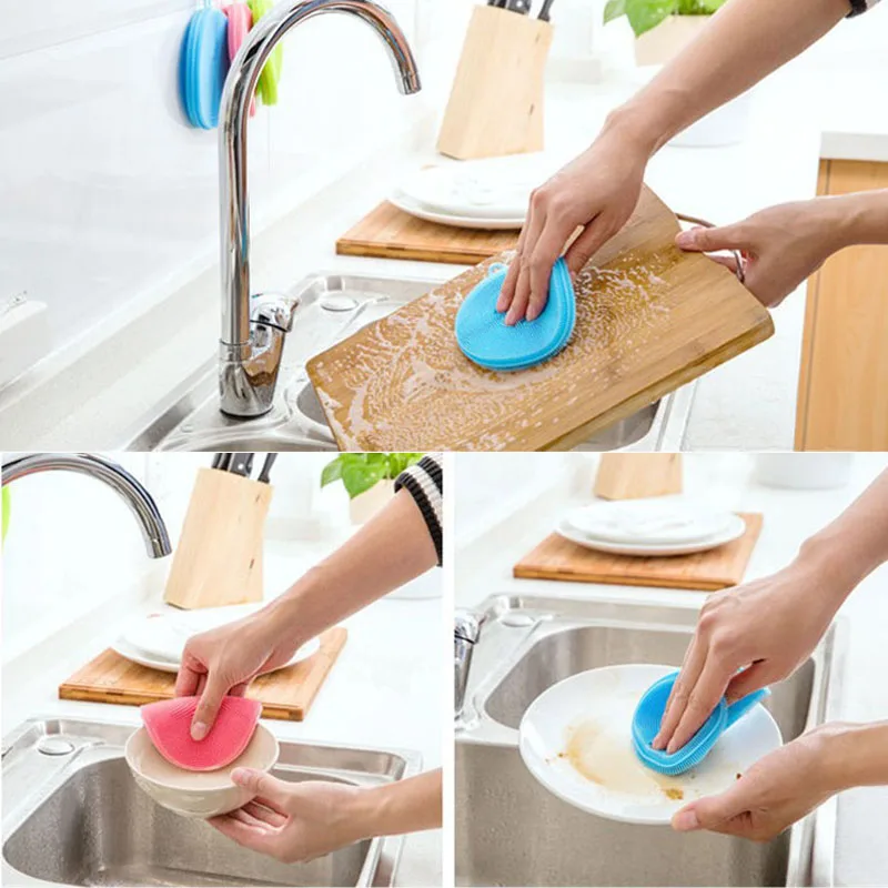 

Multifunction colored silicone dishwashing brush, double side cleaning brush for kitchen and home, dish cloth, decontamination